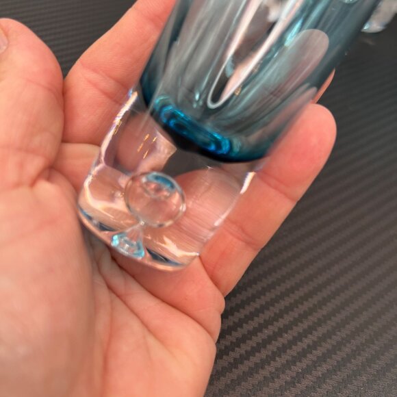 Azure Blue Liquor Aperitif Shooter Shot Glasses Controlled Bubble Base Set of 4 - Picture 4 of 8